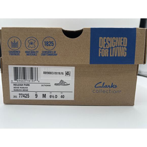 CLARKS REILEIGH PARK DOUBLE STRAP LEATHER COMFORT THONG SANDAL BEIGE NUBUCK 9M - Picture 10 of 11